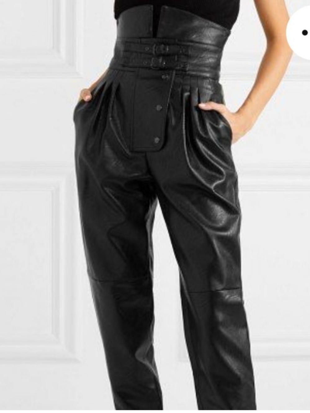Maniere De Voir High-waisted Vegan Leather Paperbag Trousers Black Size 8 NWT